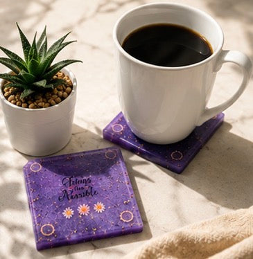 Purple faith scripture coasters (square)