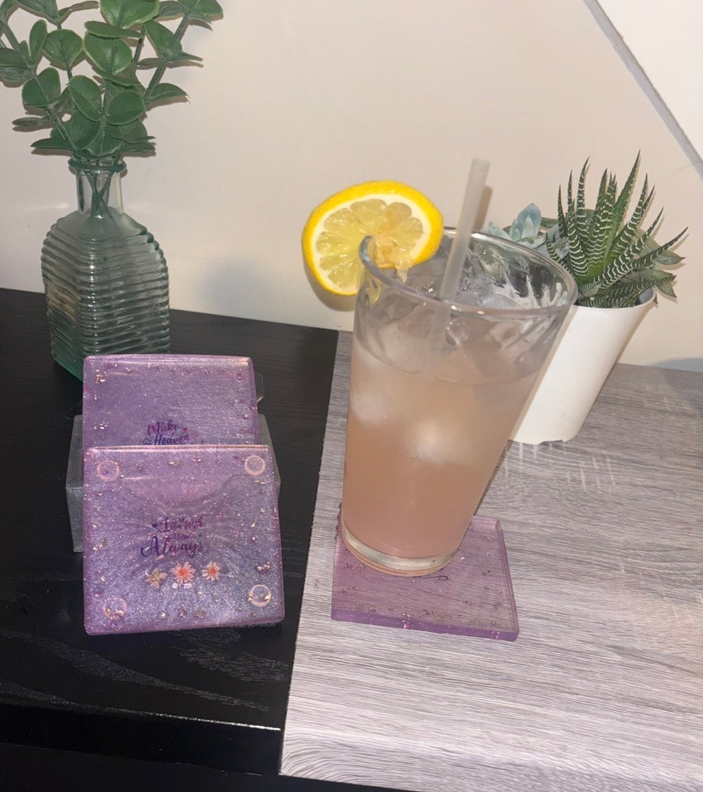 Purple faith scripture coasters (square)