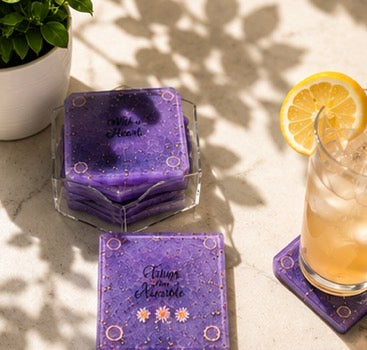 Purple faith scripture coasters (square)